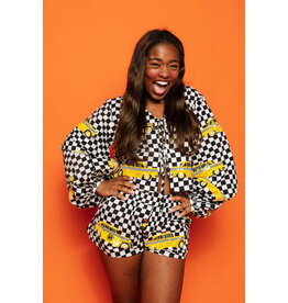 Queen of Sparkles Black & White Checkered Taxi Tie Short