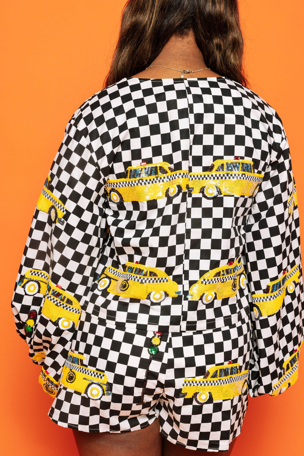 Queen of Sparkles Black & White Checkered Taxi Tie Short