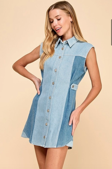 Two Toned Denim Sleeveless Dress