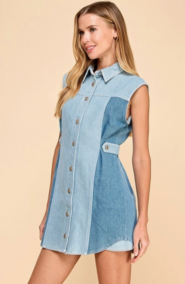 Two Toned Denim Sleeveless Dress