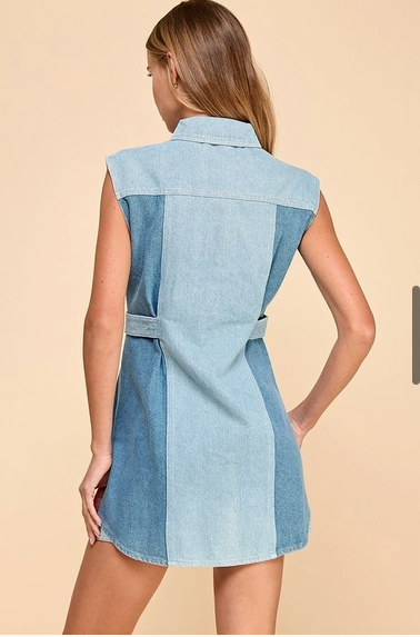 Two Toned Denim Sleeveless Dress