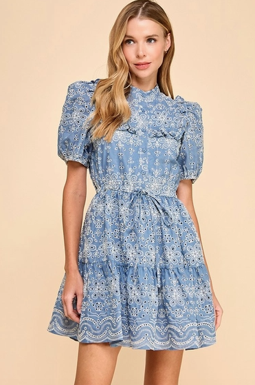 Embroidered Eyelet Ruffle Dress