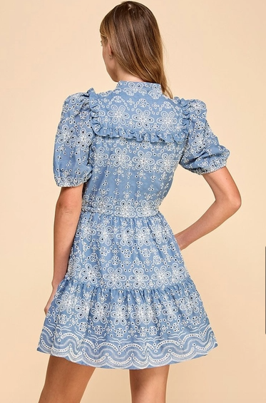 Embroidered Eyelet Ruffle Dress