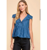 TCEC Denim Collared Wide Peplum Top