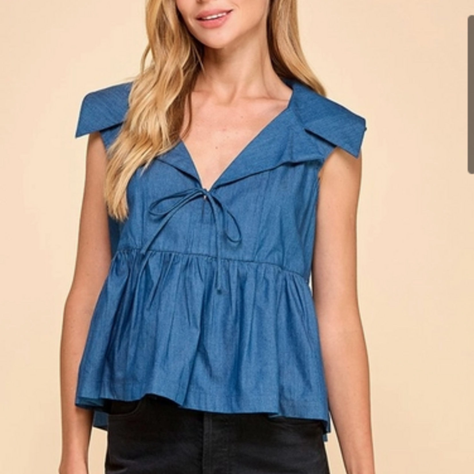 TCEC Denim Collared Wide Peplum Top