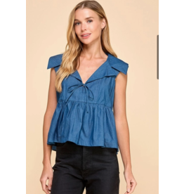 TCEC Denim Collared Wide Peplum Top