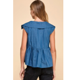 Denim Collared Wide Peplum Top