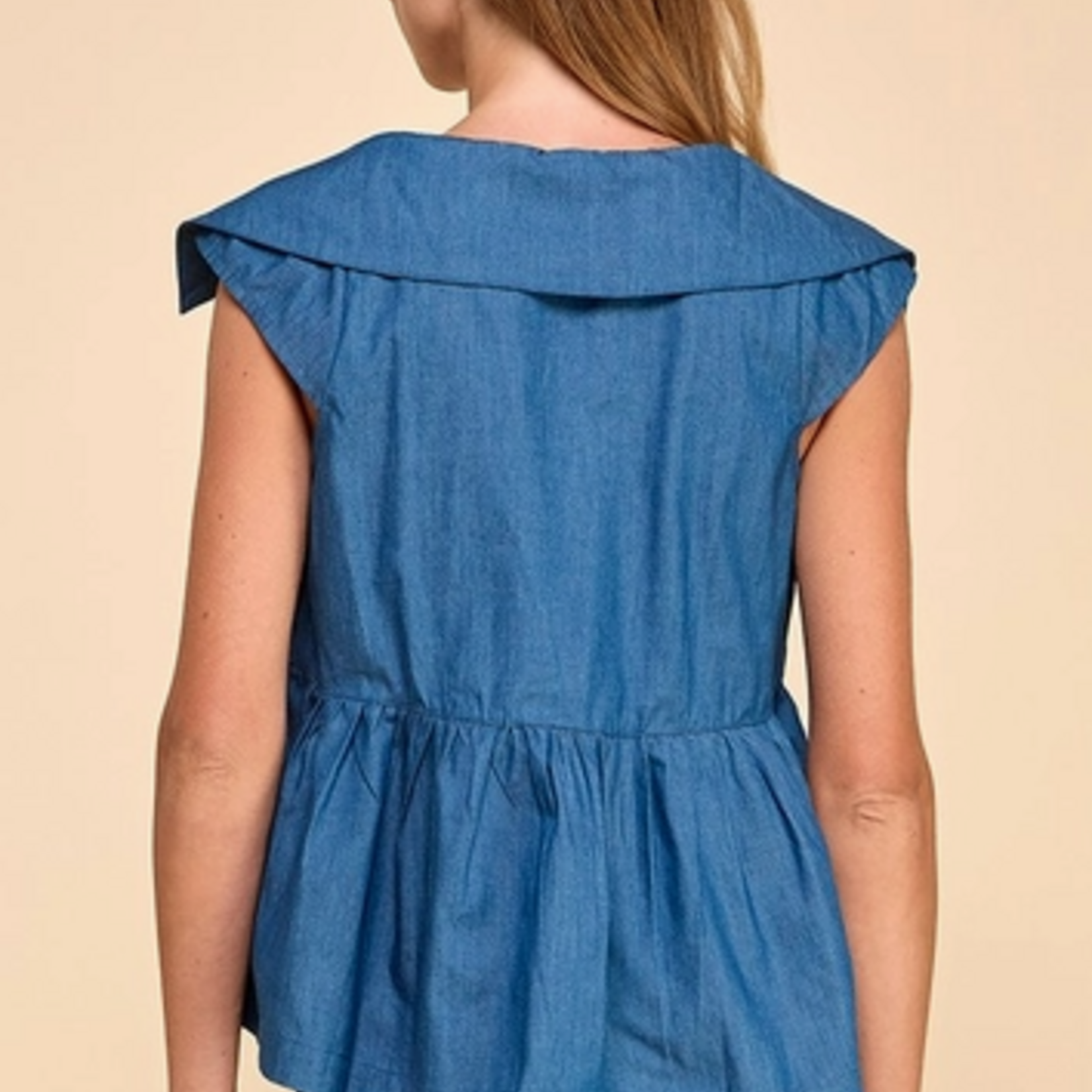TCEC Denim Collared Wide Peplum Top
