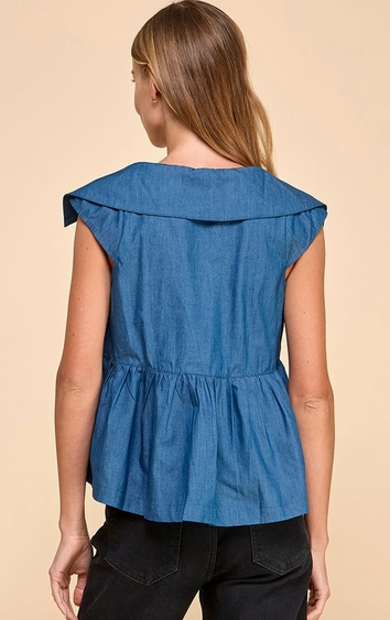 Denim Collared Wide Peplum Top