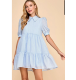 Blue Striped Shirt Dress with Rhinestones