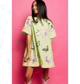 Queen of Sparkles Green Stripe Cotton Duck Dress