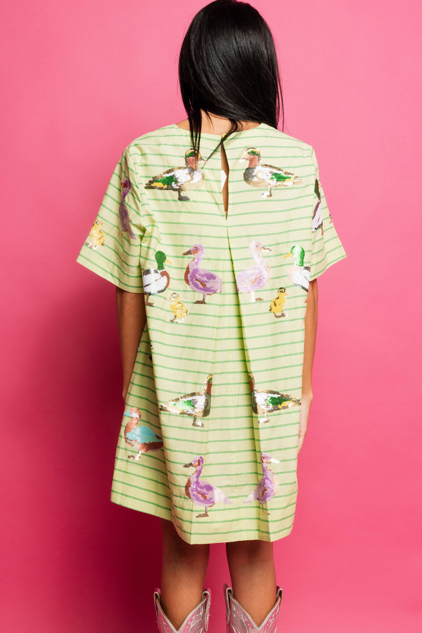 Queen of Sparkles Green Stripe Cotton Duck Dress