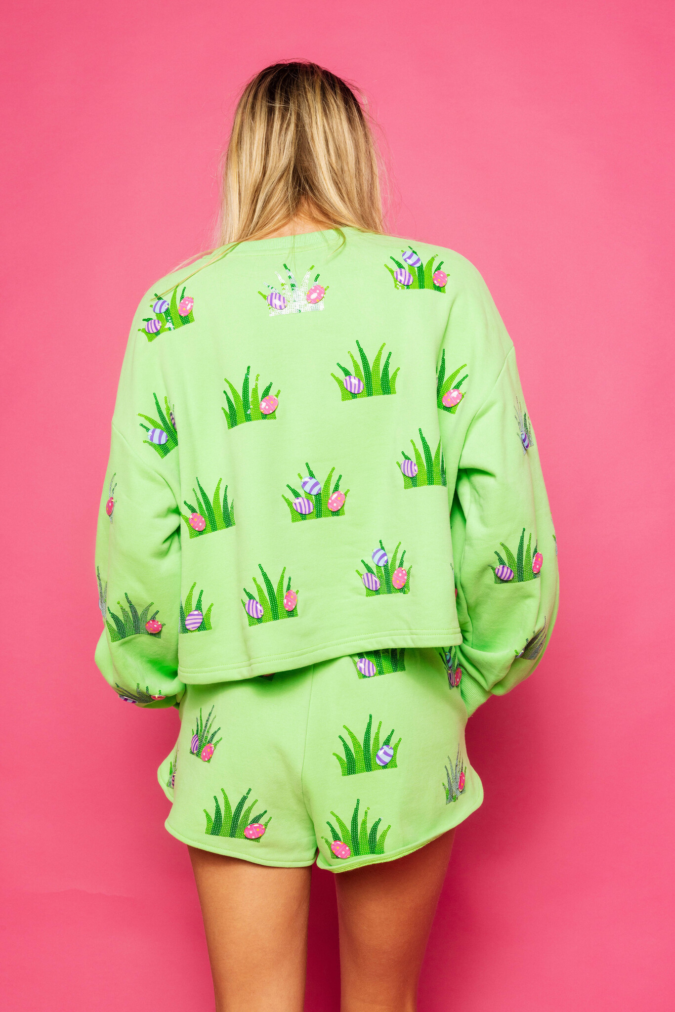 Queen of Sparkles Lime Green Easter Egg In Grass Sweatshirt