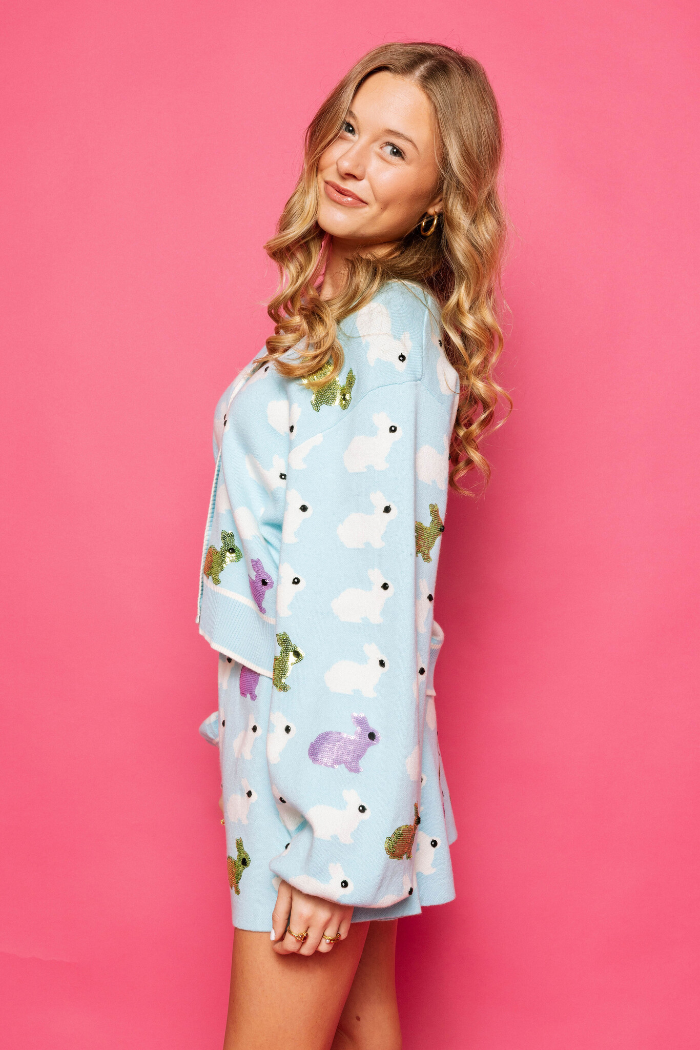 Queen of Sparkles Light Blue Scattered Bunny Cardigan