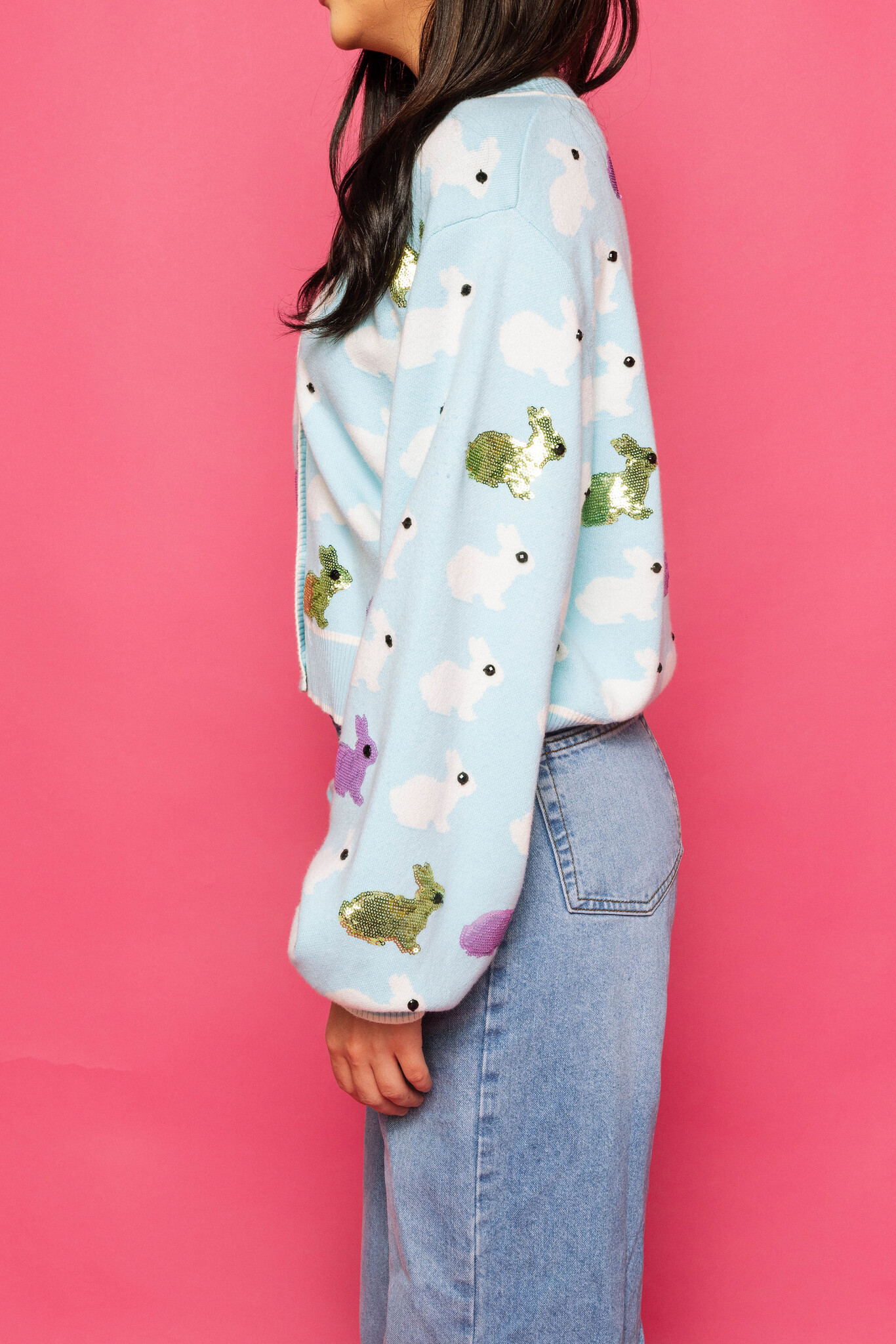 Queen of Sparkles Light Blue Scattered Bunny Cardigan