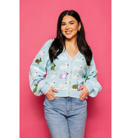Queen of Sparkles Light Blue Scattered Bunny Cardigan