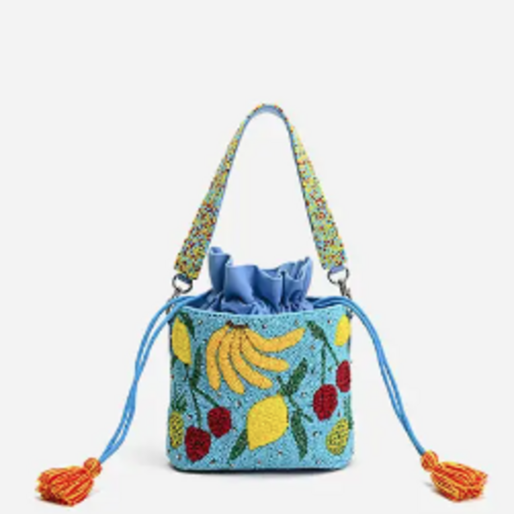 Lush Fruits Beaded Bucket Bag