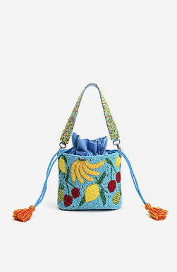 Lush Fruits Beaded Bucket Bag