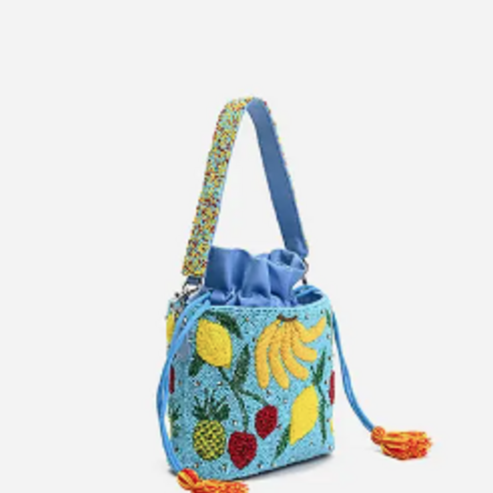 Lush Fruits Beaded Bucket Bag