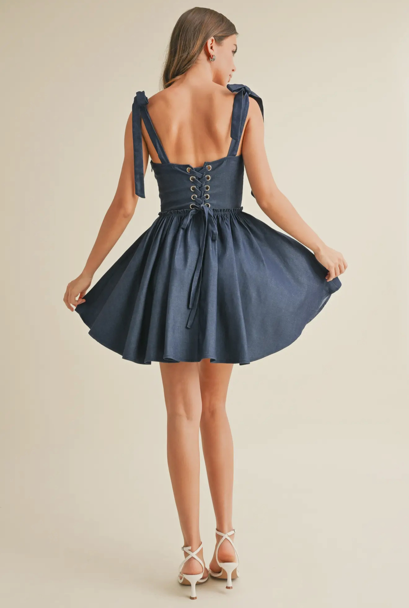 Klesis Back Lace Up Tie Flared Mini Dress
