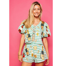 Queen of Sparkles GREEN & WHITE STRIPE MIMOSA SHORT