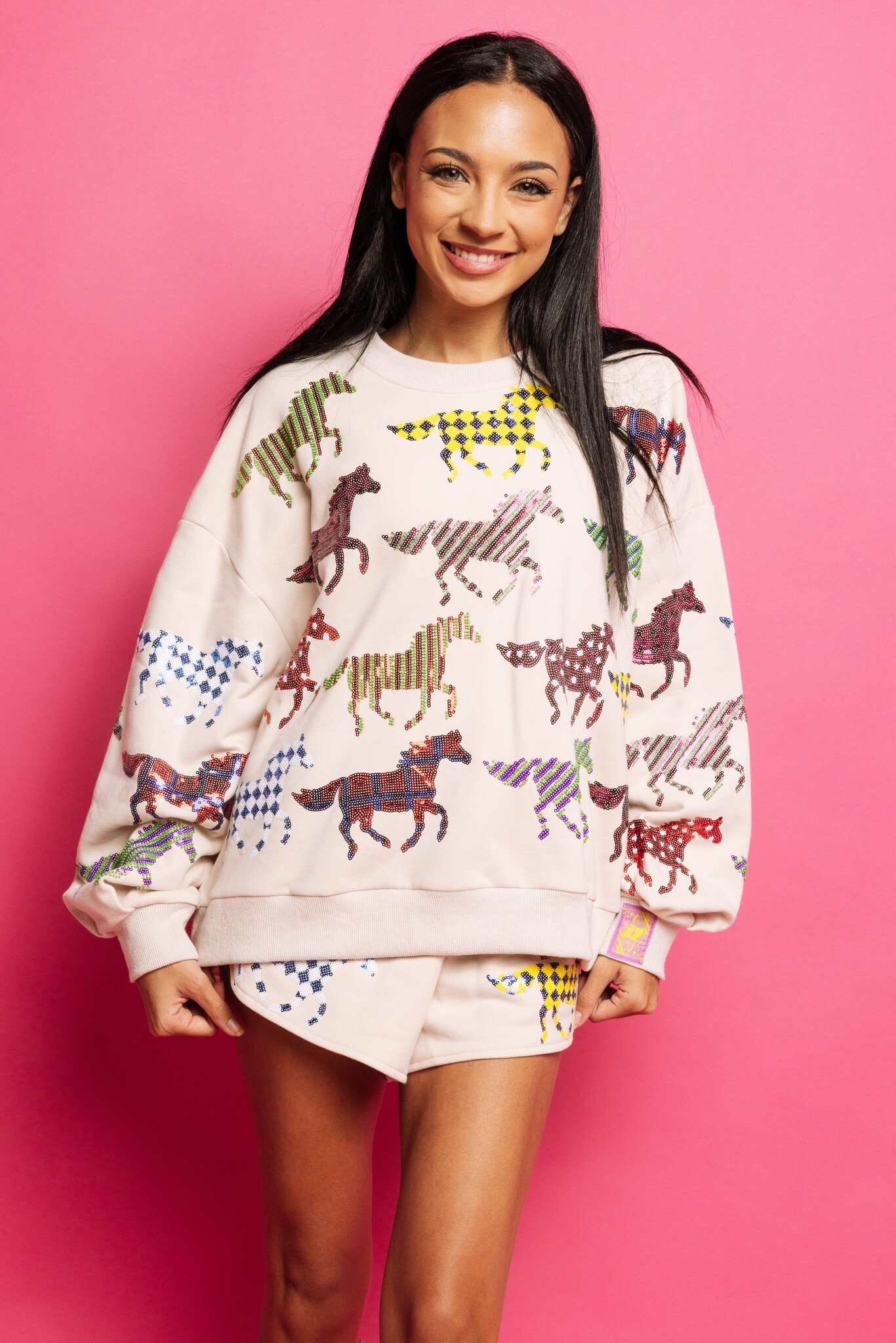 Queen of Sparkles Beige Horse Sweatshirt