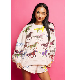 Queen of Sparkles Beige Horse Sweatshirt
