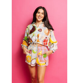 Queen of Sparkles Colorblock Plaid Fruit Short