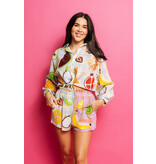 Queen of Sparkles Colorblock Plaid Fruit Button Up  Top
