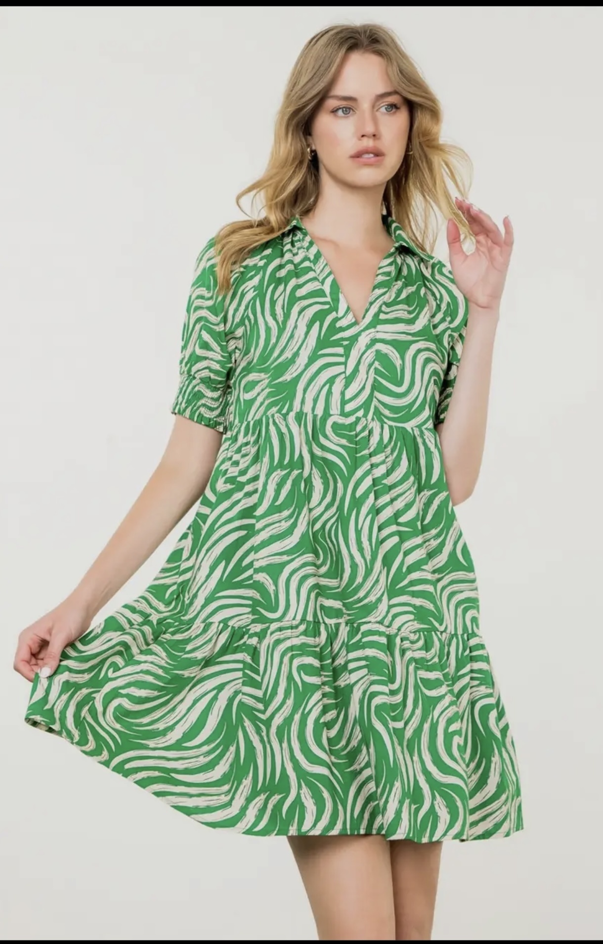 THML Green Collared Short Sleeve Dress