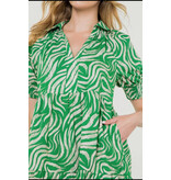 THML Green Collared Short Sleeve Dress