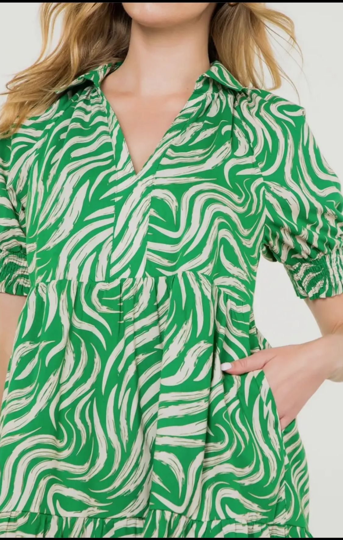 THML Green Collared Short Sleeve Dress