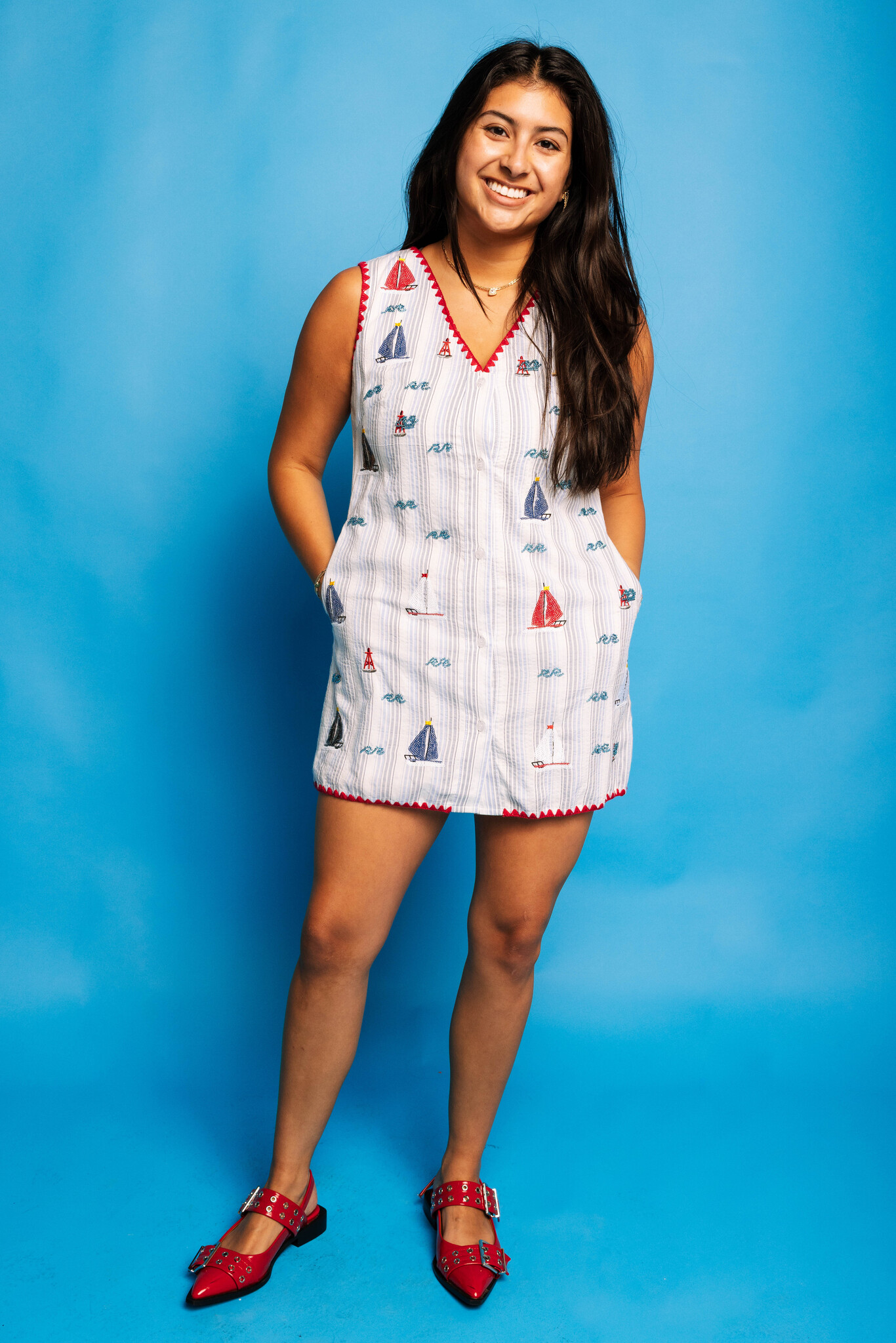 Queen of Sparkles Striped Sailboat V Neck Tank Dress