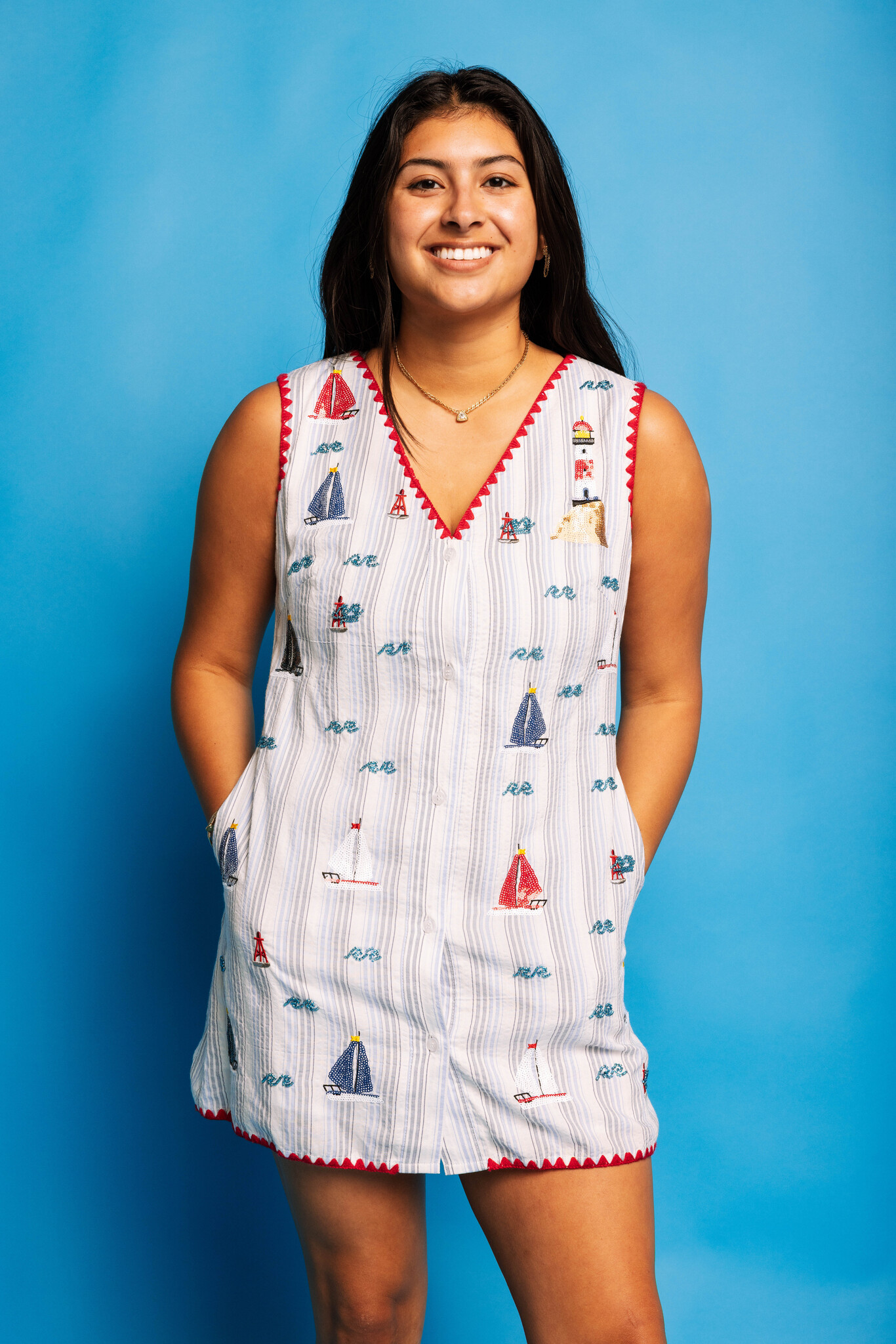 Queen of Sparkles Striped Sailboat V Neck Tank Dress