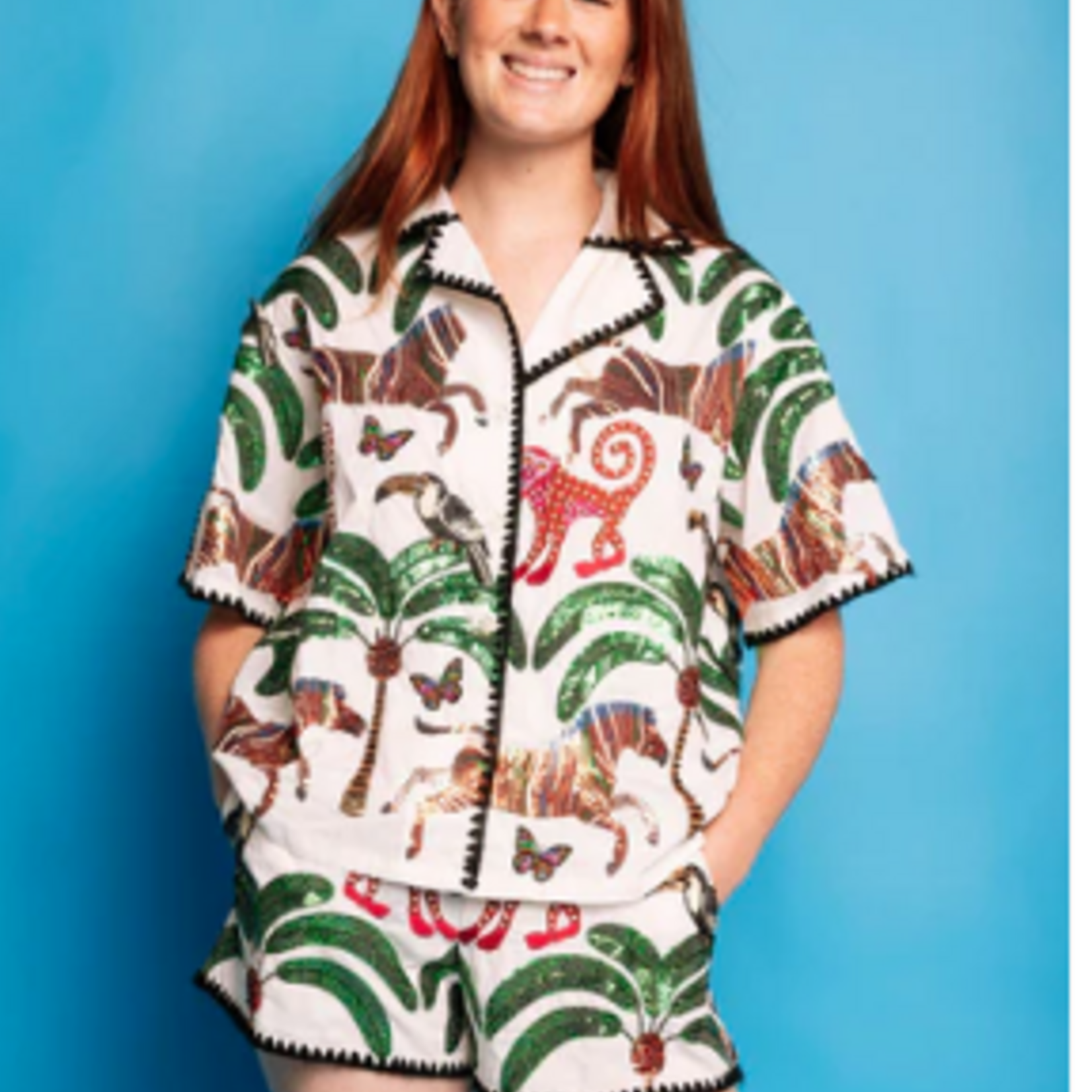 Queen of Sparkles White & Black Trim Safari Short