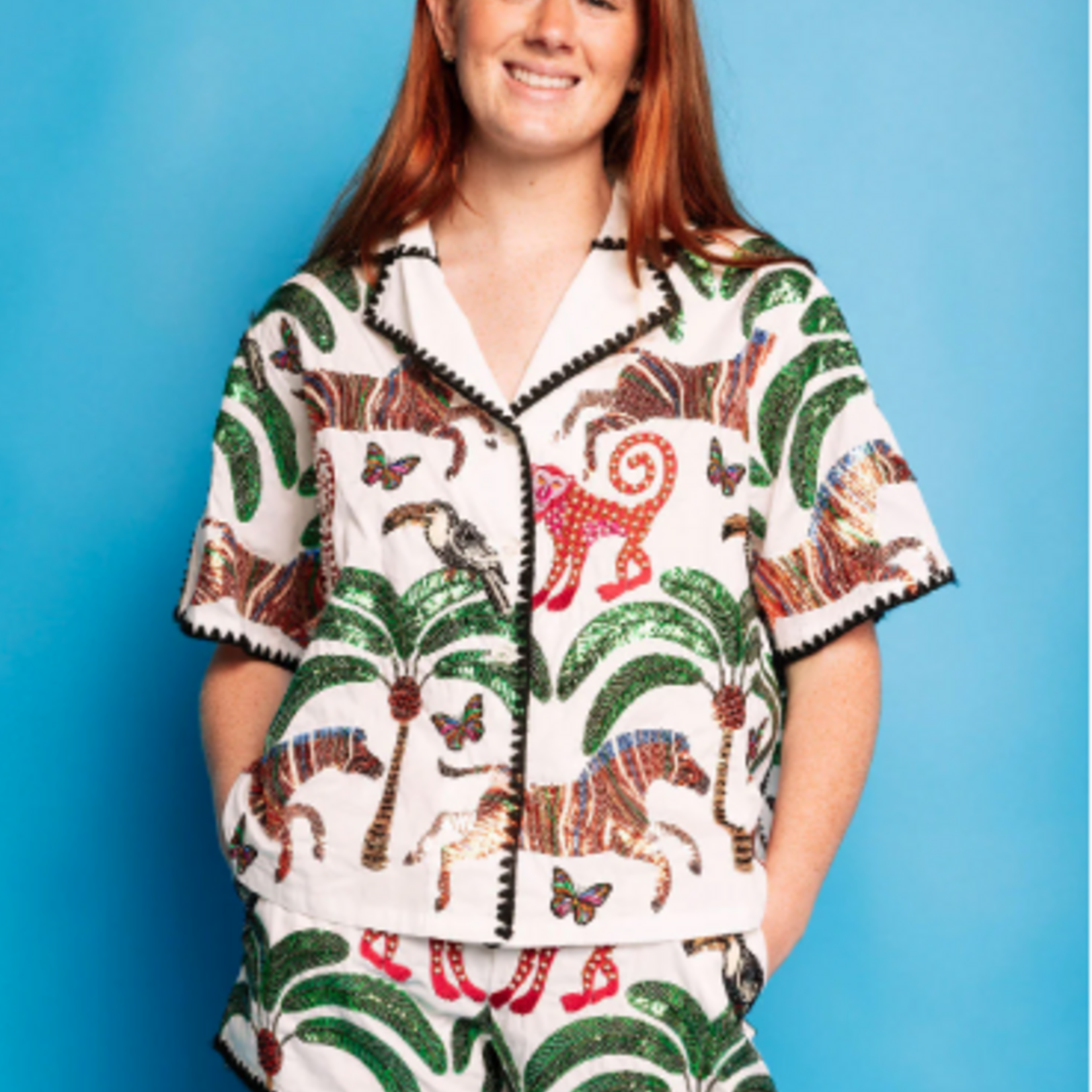 Queen of Sparkles White & Black Trim Safari Short