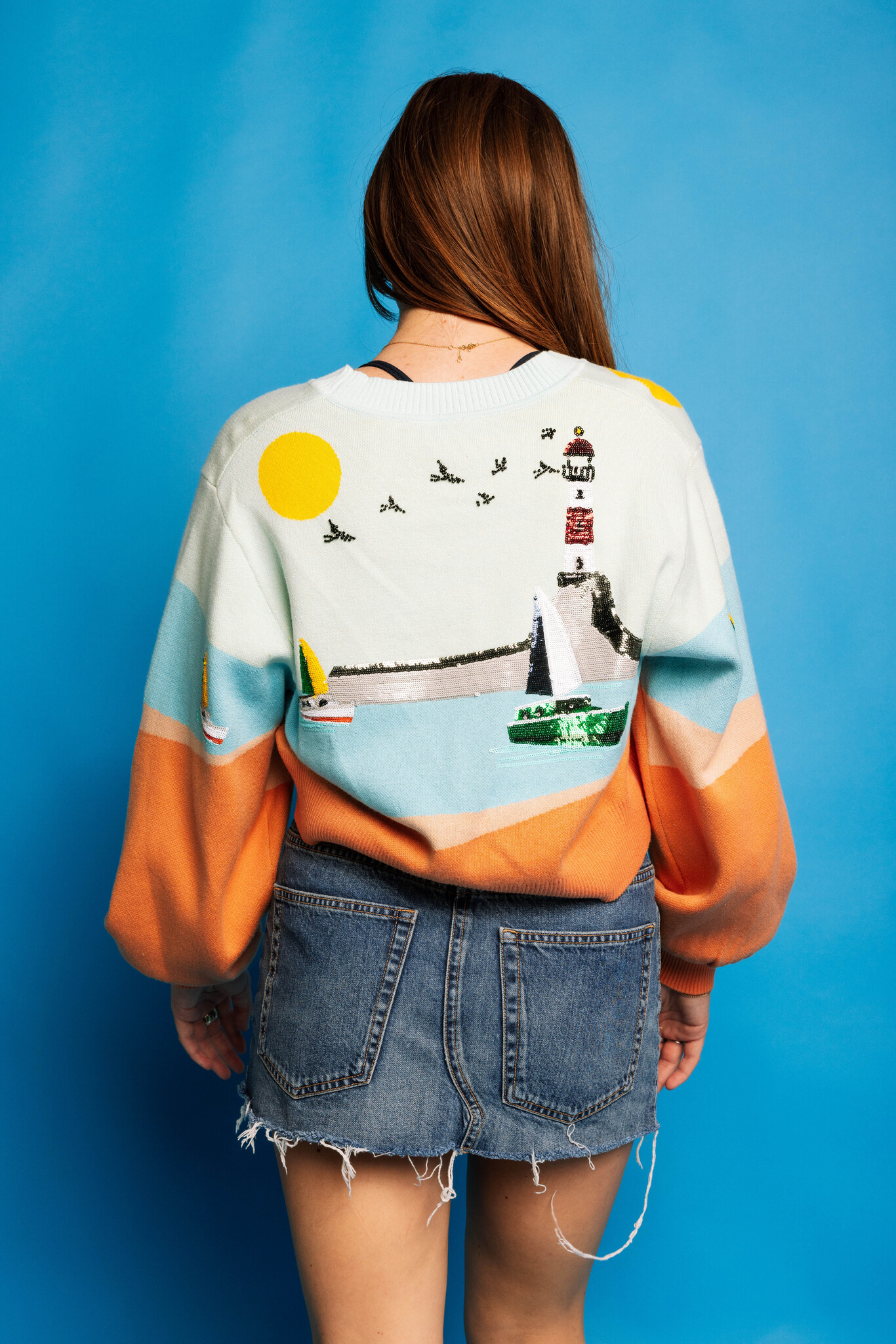 Queen of Sparkles Sail Boat & Light House Button Up Cardigan