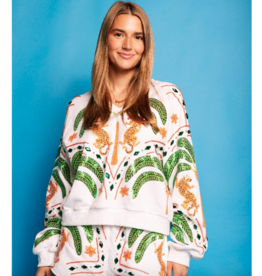 Queen of Sparkles White Palm Tree & Jaguar V Neck Sweatshirt