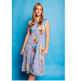 Queen of Sparkles Navy & White Stripe Parrot MIdi Dress