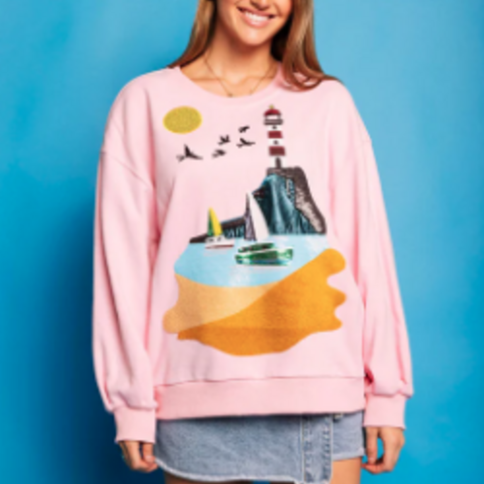 Queen of Sparkles Pink Sail Boat & Light House Sweatshirt