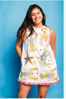 Queen of Sparkles White Multi Crab, Starfish and Lobster Dress