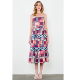THML Geometric Stripe Smocked Midi Dress