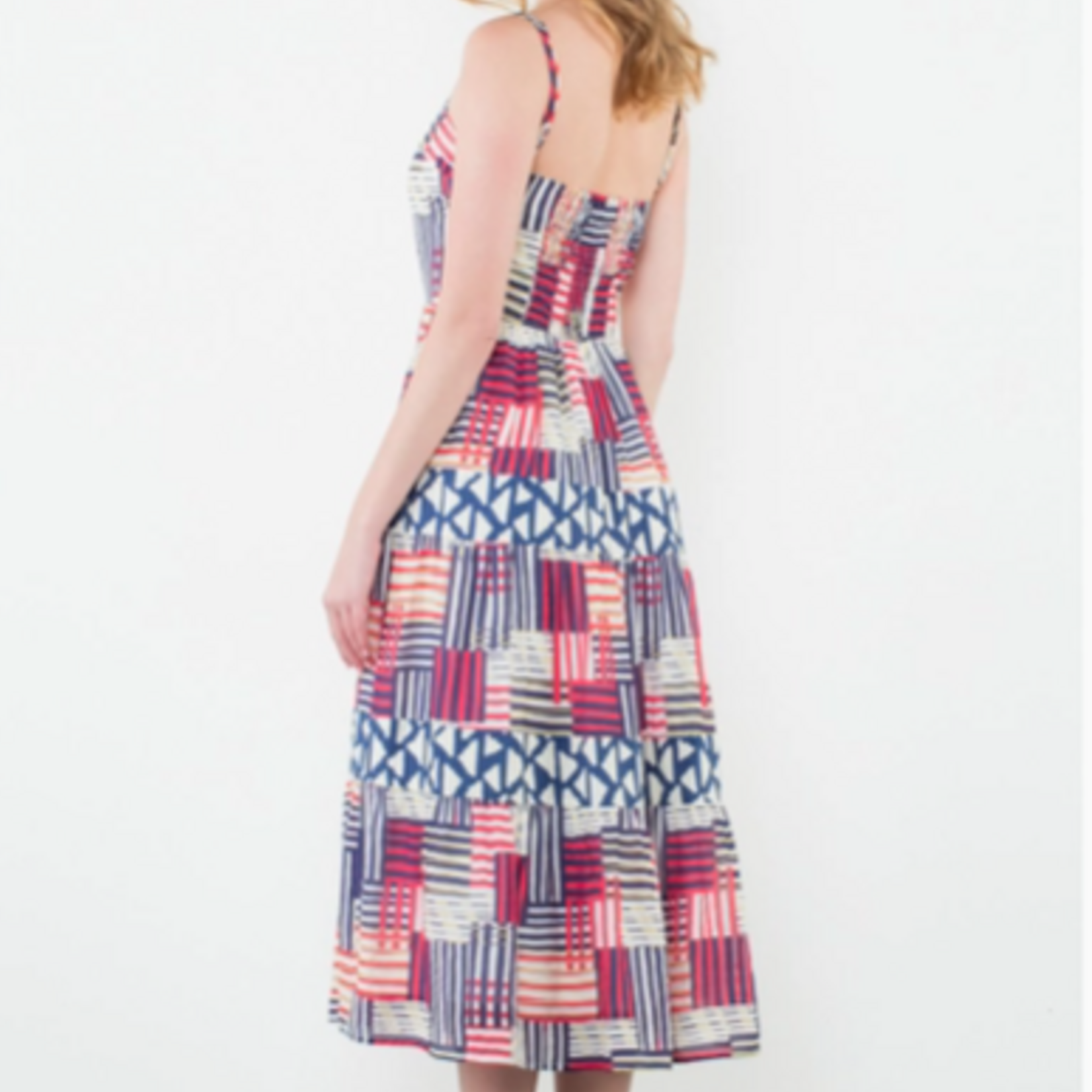 THML Geometric Stripe Smocked Midi Dress