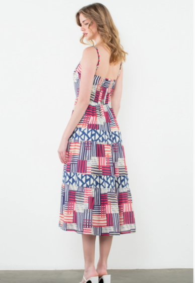 THML Geometric Stripe Smocked Midi Dress