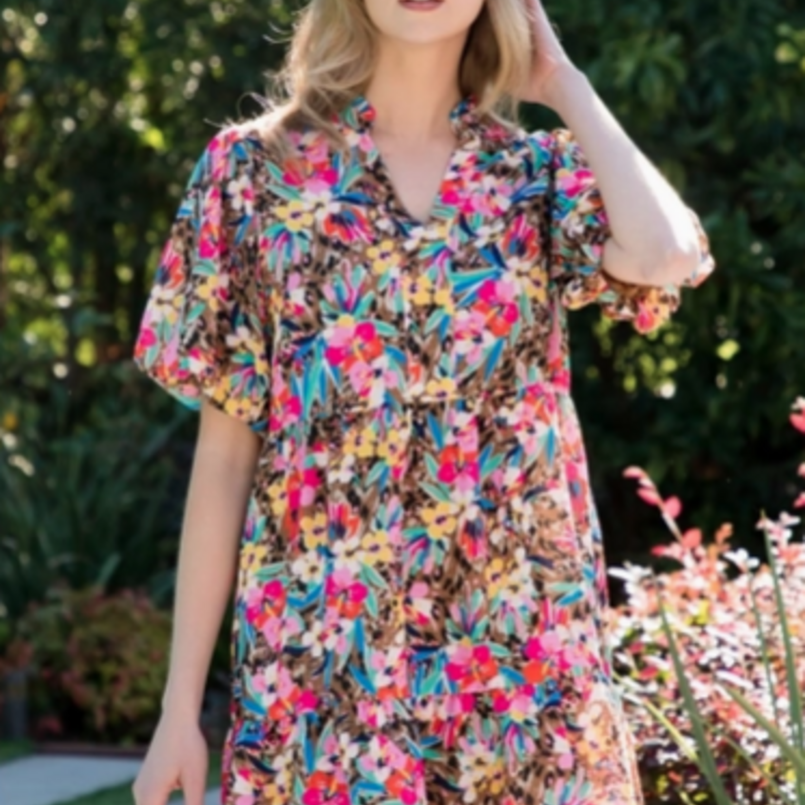 THML Brown Multi Color Floral Dress
