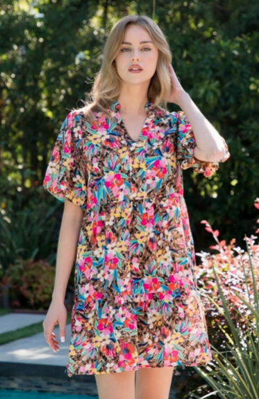 THML Brown Multi Color Floral Dress