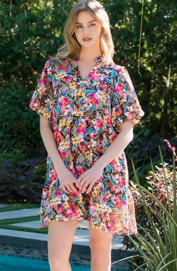 THML Brown Multi Color Floral Dress