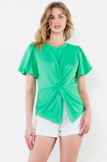 THML Puff Sleeve Twist Front Top