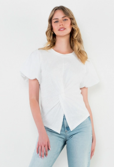THML Puff Sleeve Twist Front Top