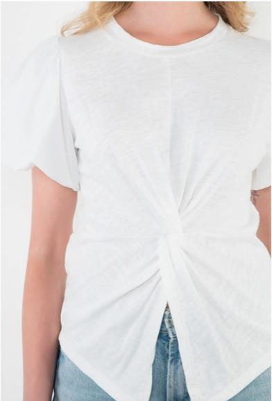 THML Puff Sleeve Twist Front Top